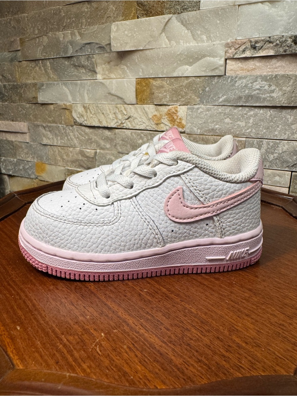 Child Sz 8 Nike Force 1  'White Leather Pink Foam' Walkers Shoes Sneakers EUC